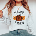 Small (UNISEX RAGLAN SLEEVE) Morning Pumpkin: Ash White/Grey Speckle Cozy Bella Canvas Thanksgiving Sweatshirts - Happy Turkey Day Pullovers, Thankful and Blessed Holiday Season, Festive Gift Ideas
