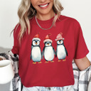 Small (UNISEX) Penguins: Red Vintage Christmas T-Shirts – Retro Holiday Tees with Santa, Snowman, Reindeer, and Festive Nostalgia