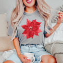 Small (UNISEX) Poinsettia: Grey Trendy Christmas T-Shirts, Santa, Reindeer, Gingerbread, and Festive Holiday Graphic Tees for Cookie Exchanges, Christmas Lights, and Holiday Gifts