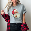 Small (UNISEX) Santa: Grey Vintage Christmas T-Shirts – Retro Holiday Tees with Santa, Snowman, Reindeer, and Festive Nostalgia