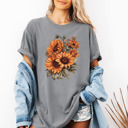 Small (UNISEX) Sunflower Bouquet: Grey Cozy Thanksgiving Holiday Tees – Pumpkins, Turkeys, and Thankful Vibes, Family Gatherings, Holiday Comfort, Trendy Friendsgiving