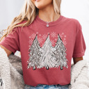 Small (UNISEX) 3 White Xmas Trees: Crimson Vintage Christmas T-Shirts – Retro Holiday Tees with Santa, Snowman, Reindeer, and Festive Nostalgia