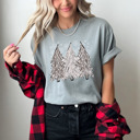 Small (UNISEX) 3 White Xmas Trees: Grey Vintage Christmas T-Shirts – Retro Holiday Tees with Santa, Snowman, Reindeer, and Festive Nostalgia