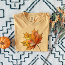 Small (UNISEX) Fall Orange Leaf: Mustard Trendy Fall and Halloween T-Shirts – Cute Spooky Season Graphic Tees for Moms, Teachers, Pumpkin Patch, and 31 Days of Halloween