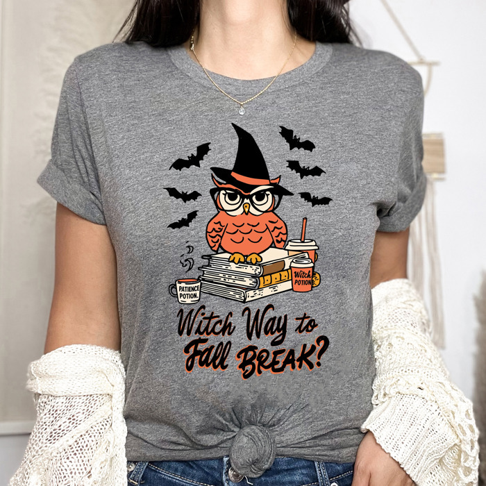Witch Way to Fall Break Teacher Shirt – Cute Halloween Teacher Tee, Spooky Season Top, Pumpkin Patch Outfit