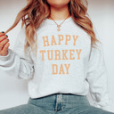 Small (UNISEX RAGLAN SLEEVE) Happy Turkey Day: Ash White/Grey Speckle Cozy Bella Canvas Thanksgiving Sweatshirts - Happy Turkey Day Pullovers, Thankful and Blessed Holiday Season, Festive Gift Ideas