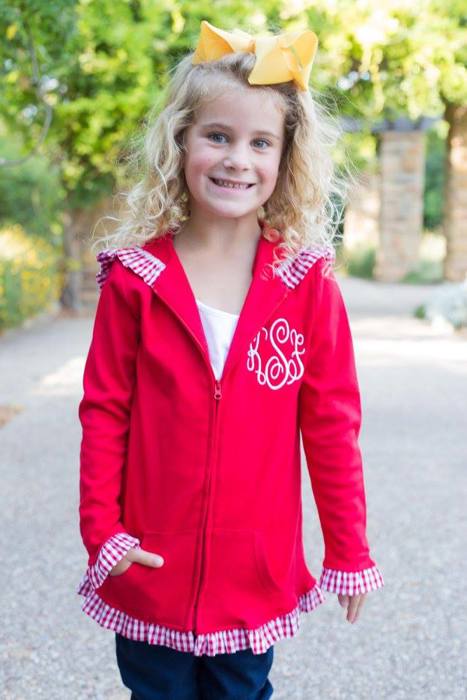 Gingham Trimmed Ruffle Jacket Monogramed | 8 Colors