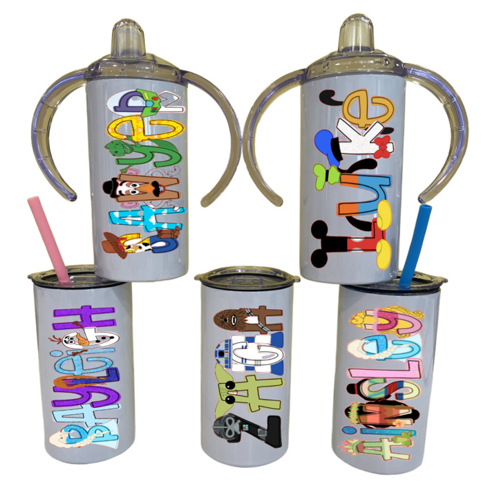 Personalized Vacation Character Sippy Cup | 2 Lids | 27 Characters