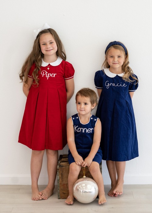 Girls Holiday Corduroy Dress Personalized Monogram | 3 Colors