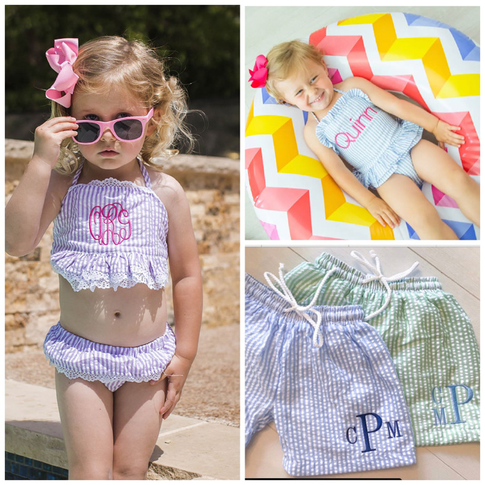 Monogrammed Seersucker Swim | Sizes 12M-10Y