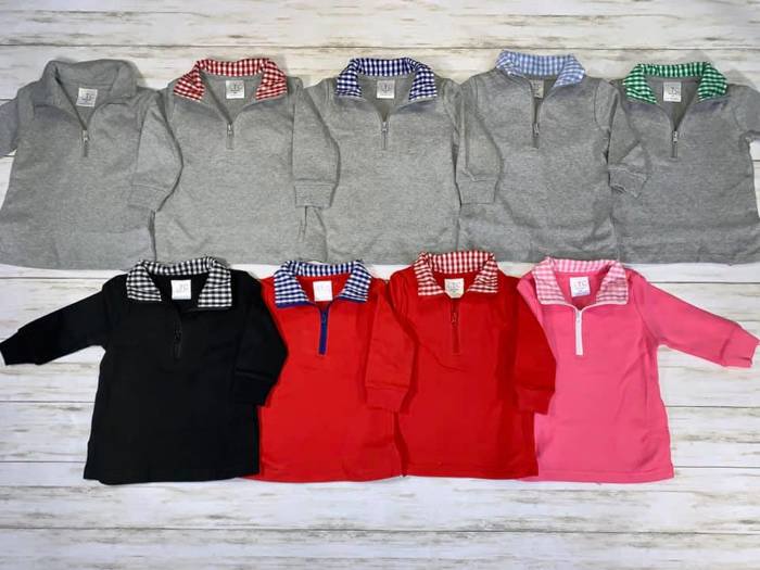 Gingham Trimmed Pullover Monogrammed | 8 Colors