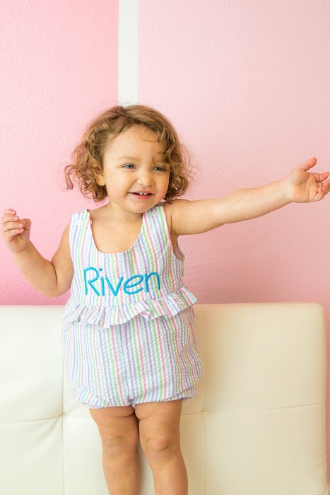 Personalized Seersucker Ruffle Romper | 8 Colors