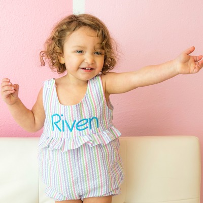 Personalized Seersucker Ruffle Romper | 8 Colors