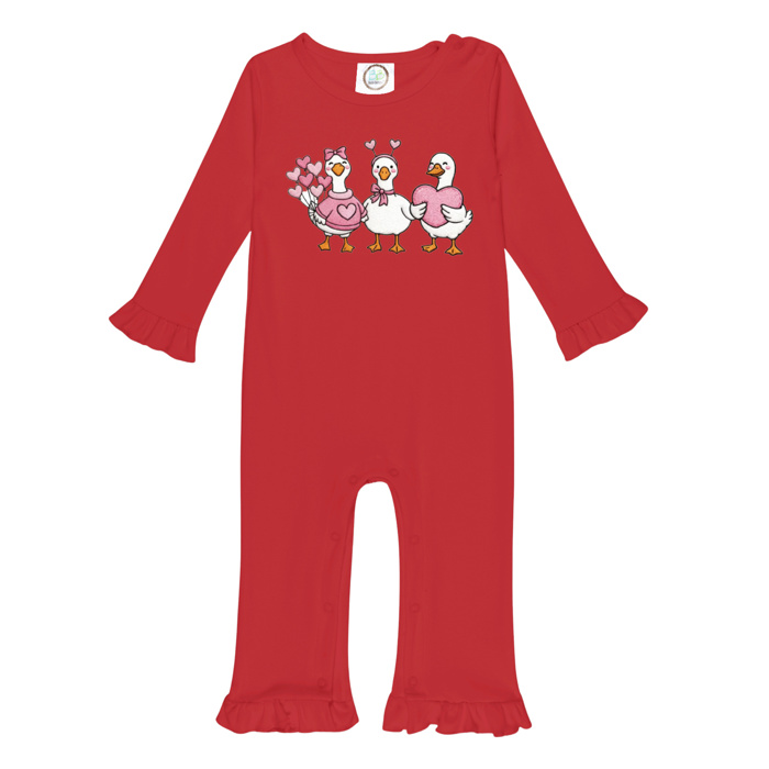 Valentine Embroidered Long Ruffle Romper | 3Designs |Sizes 3M-2T