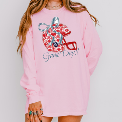 Floral Football Helmet Spirit Tee Adult | 10 Color Options