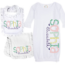  Personalized Alphabet Soup Baby Gown Bib Burp Combo