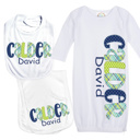  Personalized Alphabet Soup Baby Gown Bib Burp Combo
