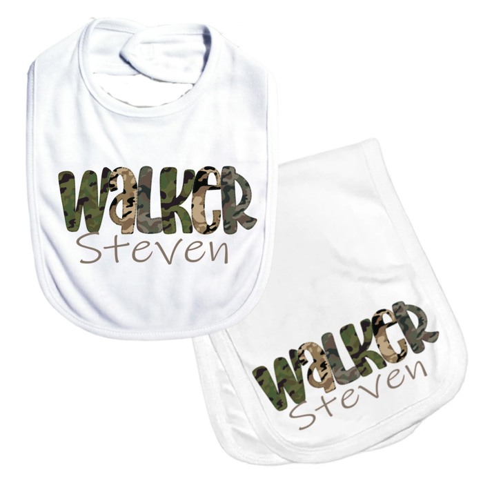 Personalized Alphabet Soup Baby Bib and Burp Combo