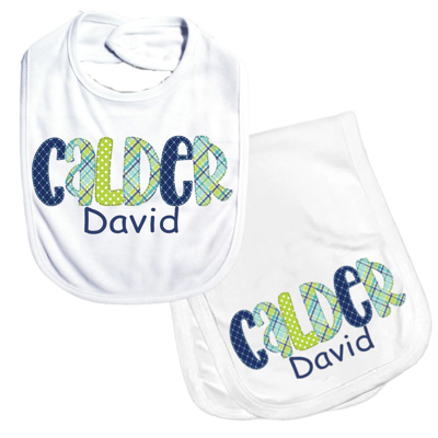 Personalized Alphabet Soup Baby Bib and Burp Combo