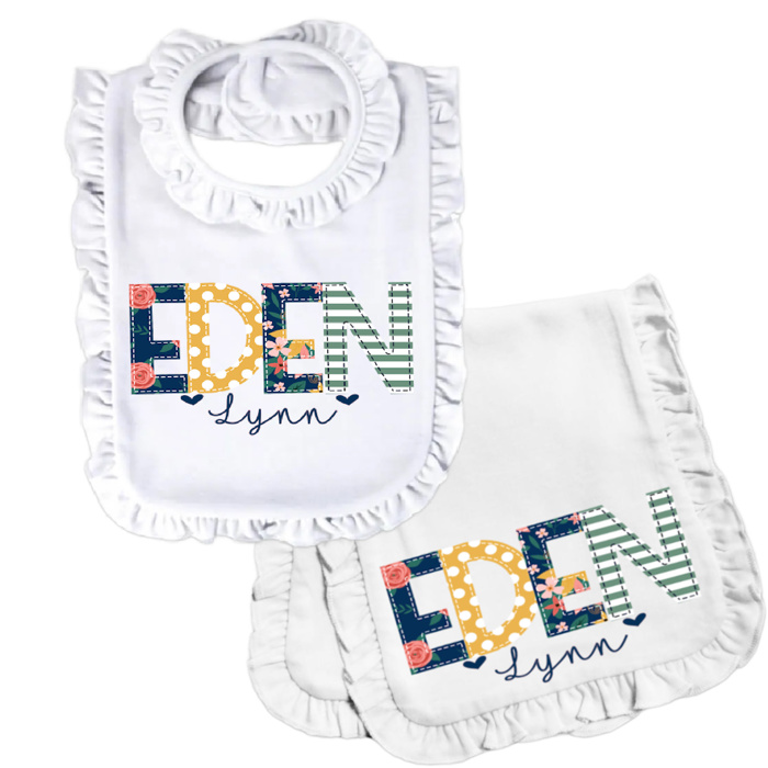 Personalized Alphabet Soup Baby Bib and Burp Combo