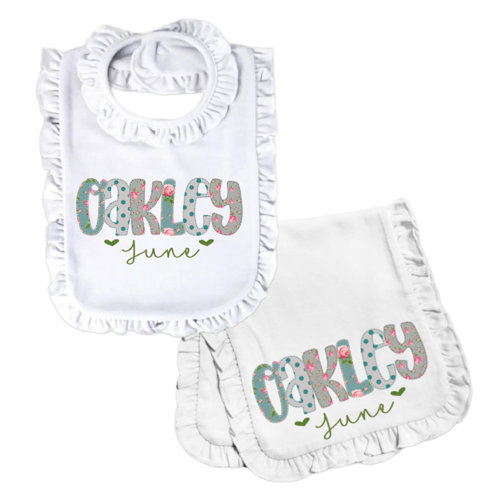 Personalized Alphabet Soup Baby Bib and Burp Combo
