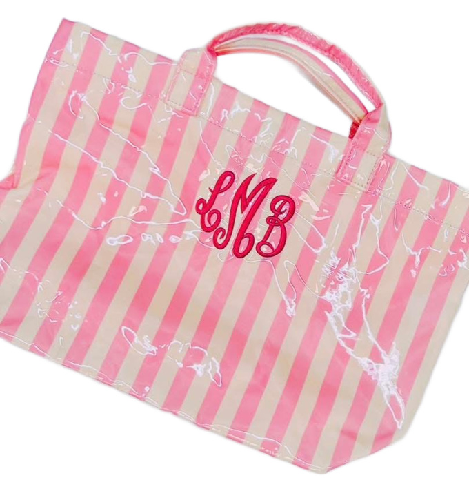 LAMINATED TOTE BAG Striped Monogrammed