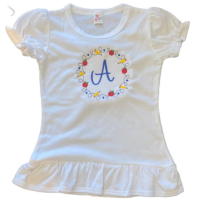 PENCIL CIRCLE with Initial Embroidered Tee| Back to School