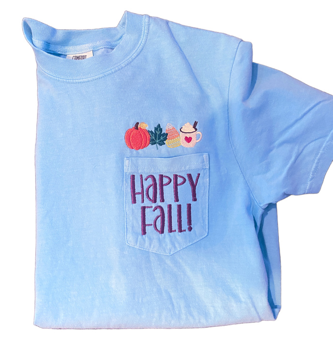 Happy Fall!!  Pumpkin Coffee Comfort Color Embroidered Tee Adult