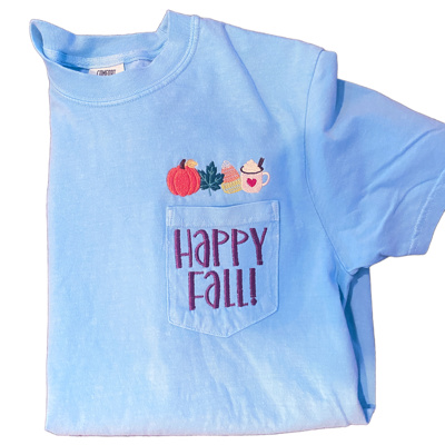 Happy Fall!!  Pumpkin Coffee Comfort Color Embroidered Tee Adult