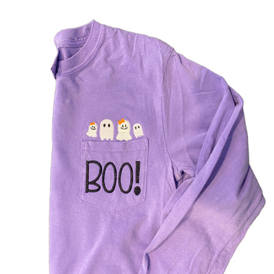 BOO! Halloween Comfort Color Embroidered Tee Adult