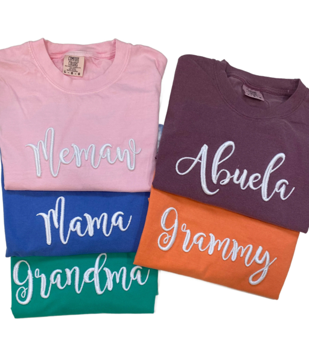 Mom Grandma Mimi Puff Embroidery Matriarch Tee Mothers Day