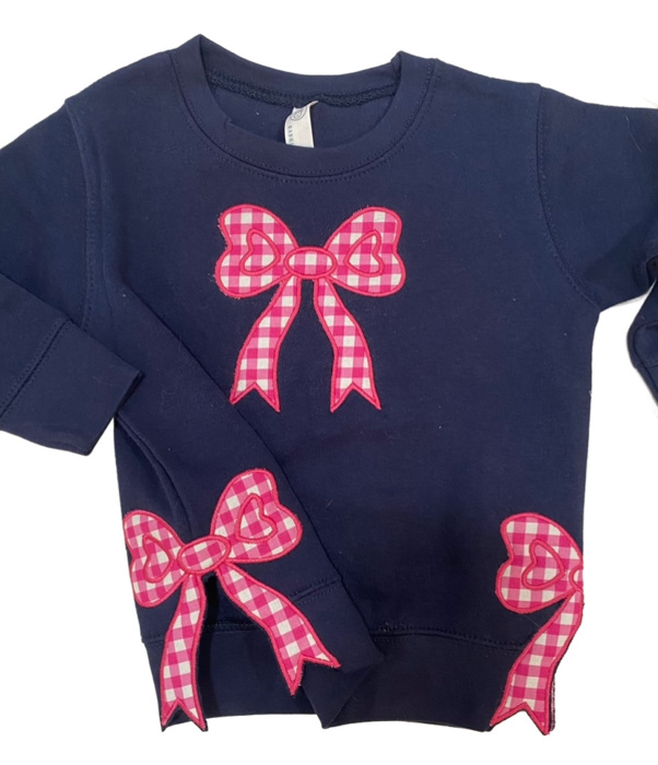 Split Bow Gingham Applique Sweatshirt Kids | 6 Color Options