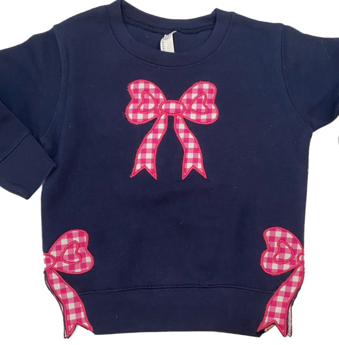 Split Bow Gingham Applique Sweatshirt Kids | 6 Color Options