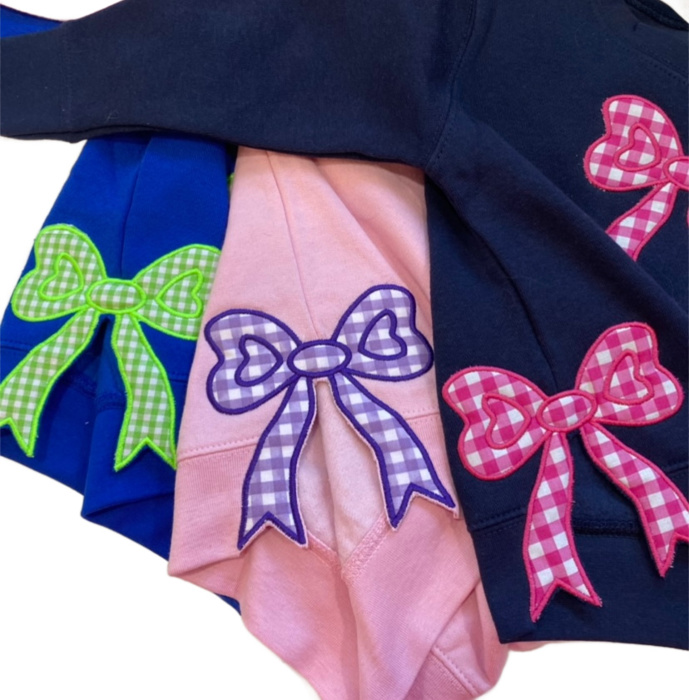 Split Bow Gingham Applique Sweatshirt Kids | 6 Color Options
