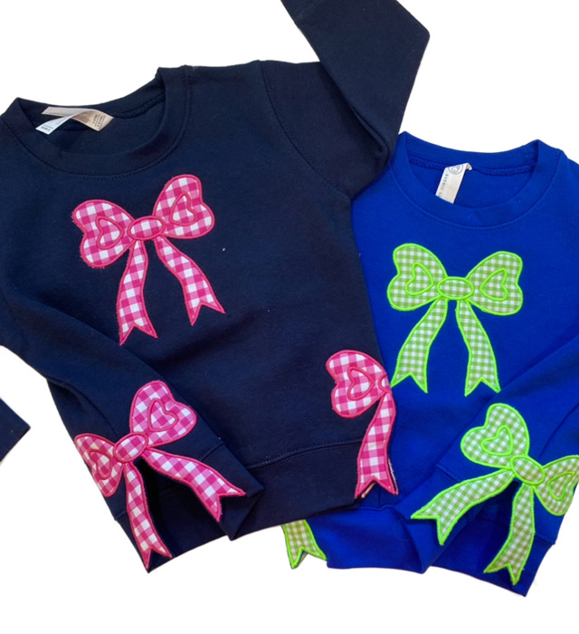 Split Bow Gingham Applique Sweatshirt Kids | 6 Color Options