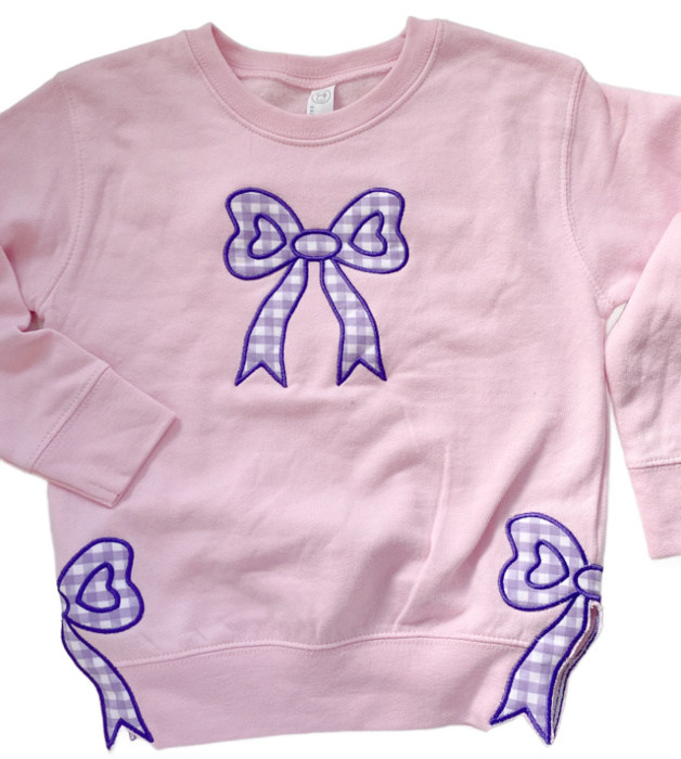 Split Bow Gingham Applique Sweatshirt Kids | 6 Color Options
