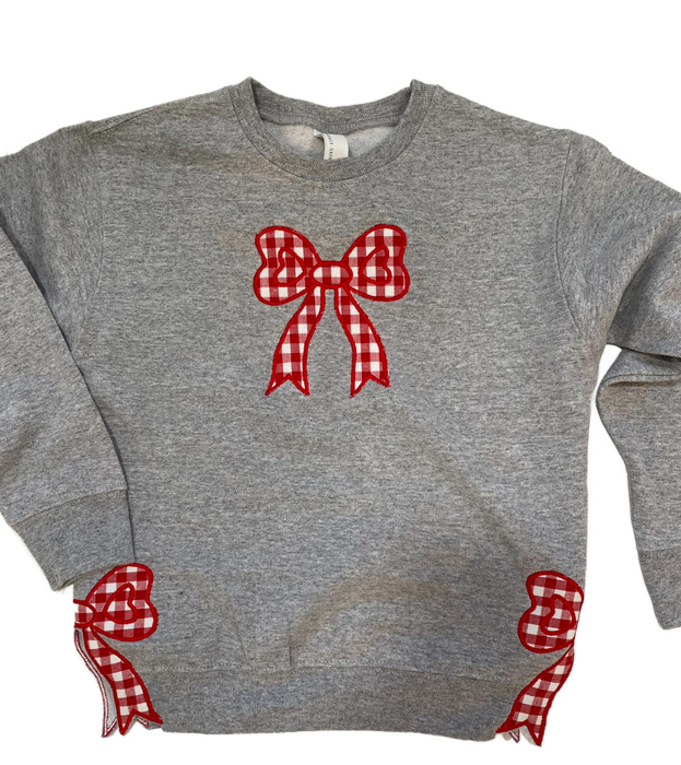 Split Bow Gingham Applique Sweatshirt Kids | 6 Color Options