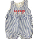  Baseball Bows Seersucker Ruffle Romper | 3M-3T