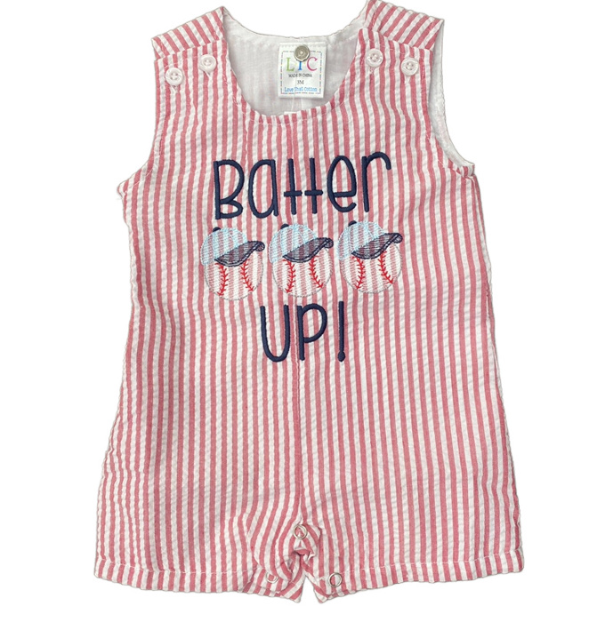 Batter Up Baseball Embroidered Seersucker JonJon