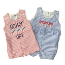  Baseball Bows Seersucker Ruffle Romper | 3M-3T