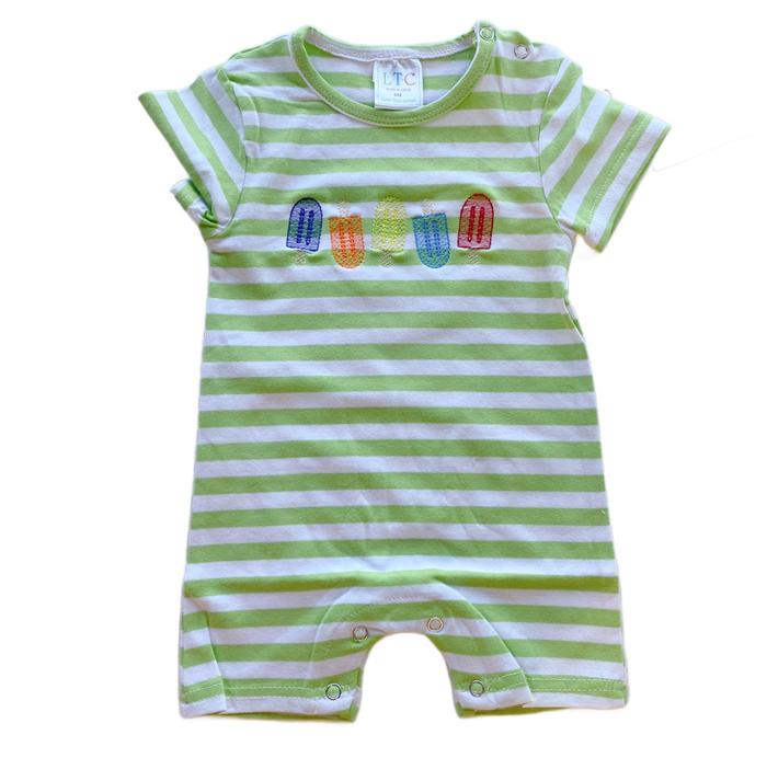 Popsicle Embroidered Striped Knit Romper