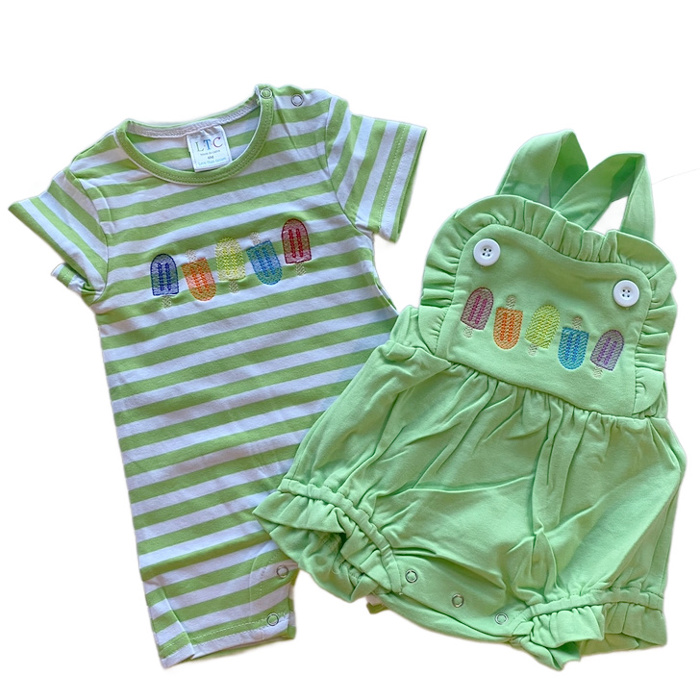 Popsicle Embroidered Striped Knit Romper