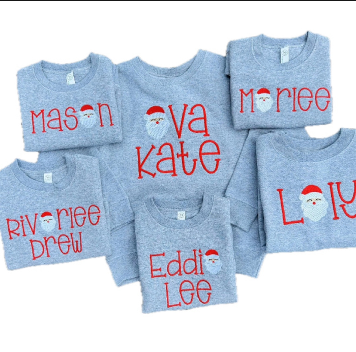 Santa Embroidered Name Sweatshirt | Sizes 2T-12Y