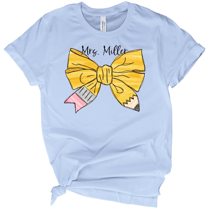 Pencil Bow with Teacher Name Tee