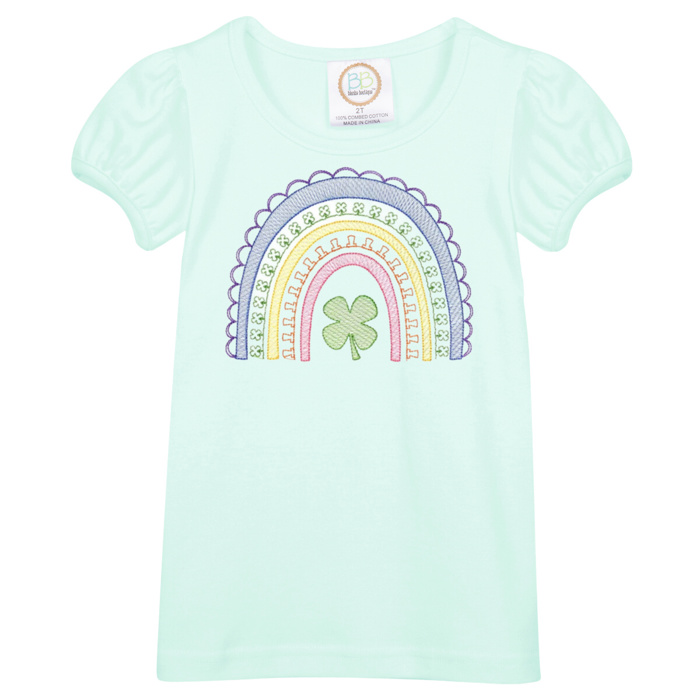 Clover Rainbow St. Patrick's Day Embroidered Tee |2T-12Y