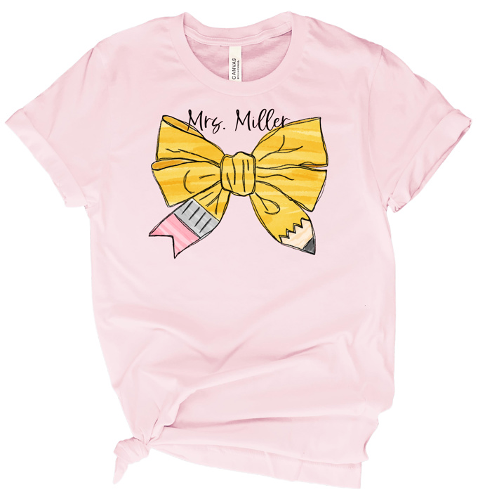 Pencil Bow with Teacher Name Tee