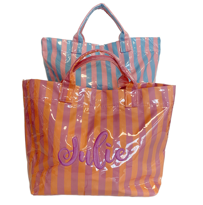 LAMINATED TOTE BAG Striped Monogrammed