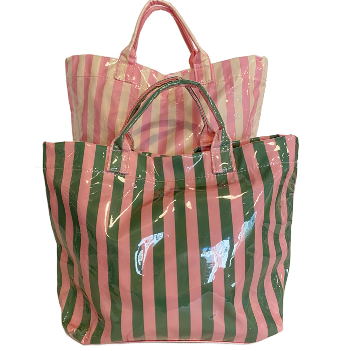 LAMINATED TOTE BAG Striped Monogrammed