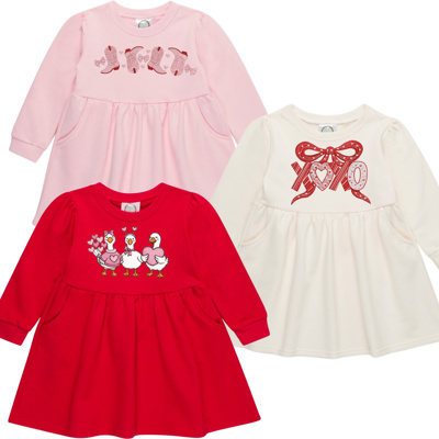 Valentine Embroidered Sweatshirt Dress | 3 Designs |Sizes 2T-10