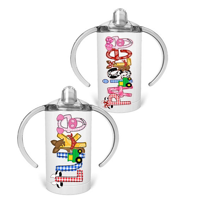 Farm Alphabet Soup Personalized Sippy/Tumbler Combo Cup 